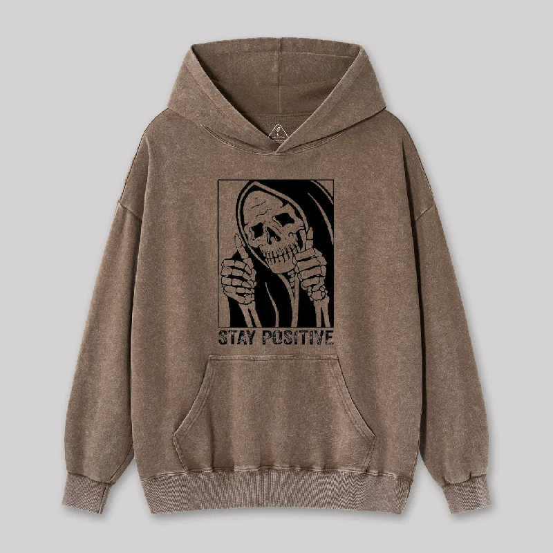 Drawstring HoodiesSkull Stay Positive Skeleton Washed Hoodie