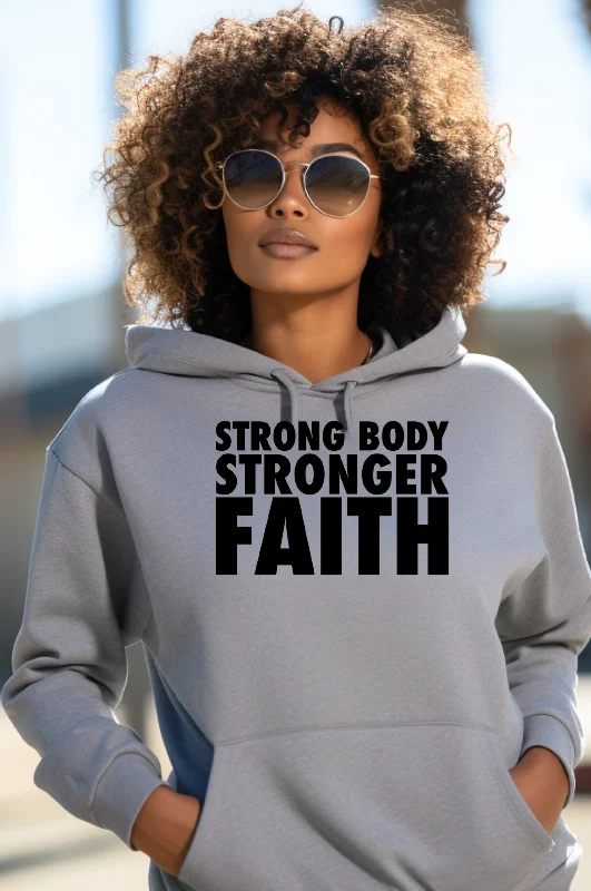 Cropped HoodiesStrong Body Stronger Faith Bright Colors Hoodie