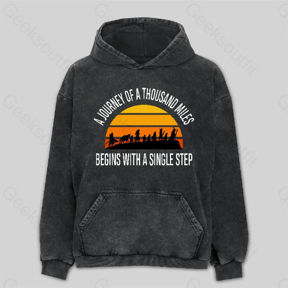 Cycling HoodiesThe Journey of a Thousand Miles Washed Hoodie