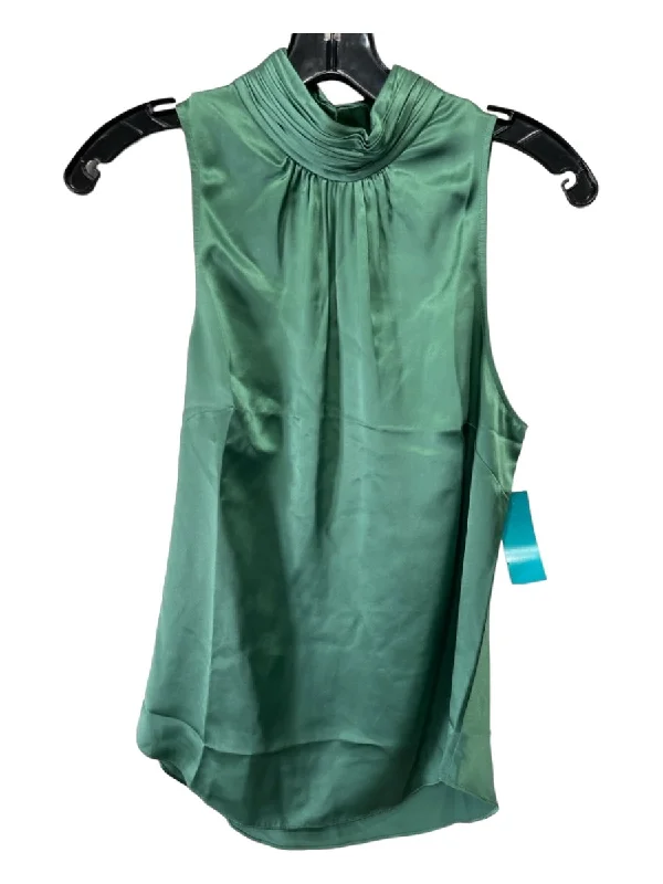 Sleeveless shirts5a7 Cinq a Sept Size S Green Silk Sleeveless Mock Neck Gathered Detail Top