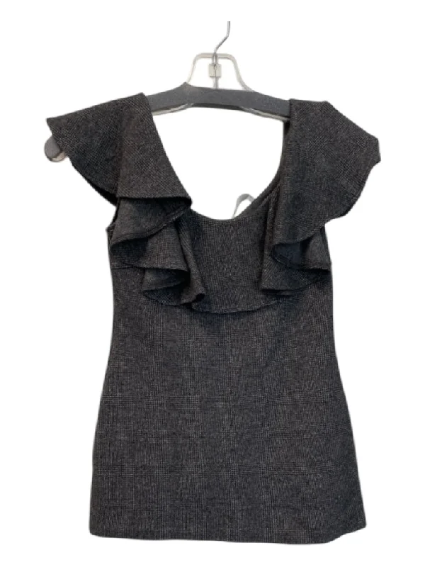 Sleeveless shirtsAmanda Uprichard Size P Gray Viscose Scoop Neck Scoop Back Ruffle Sleeveless Top