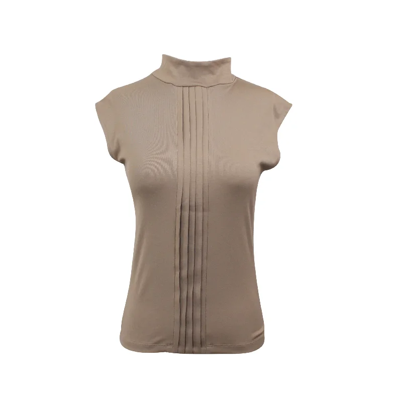 Backless sleeveless topsRoni Ilan LIGHT BROWN Roni Ilan SAND SLEEVELESS TOP WITH PLEATS