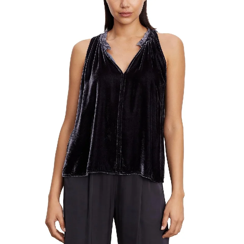 Button sleeveless topsWomens Velvet Sleeveless Shell