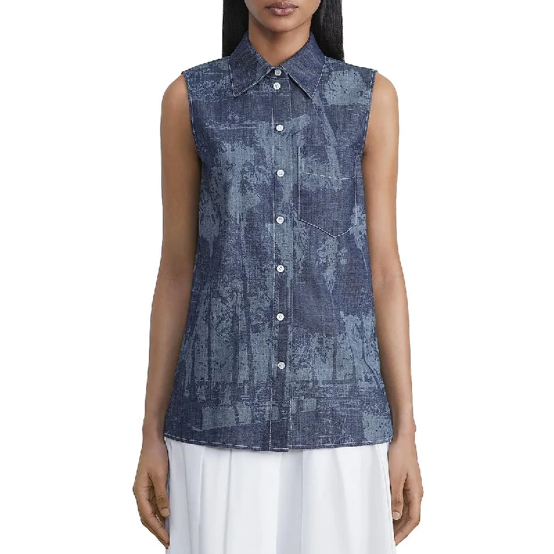 Antistatic sleeveless topWomens Collar Sleeveless Button-Down Top