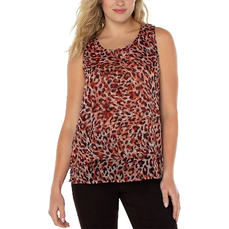 Vintage sleeveless topsWomens Animal Print Sleeveless Peasant Top