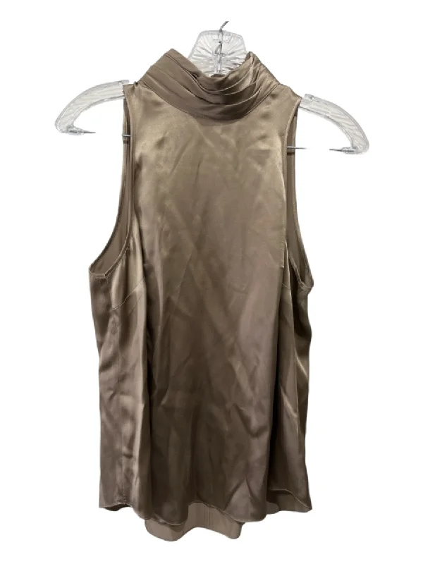 Wrinkle-proof sleeveless topCinq a Sept Size S Bronze Silk Mock Neck Sleeveless Top