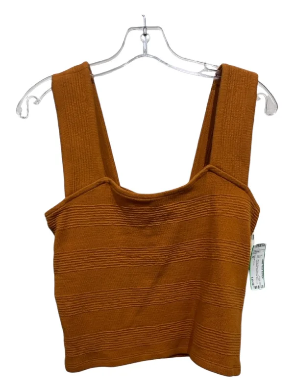 High-neck sleeveless topsDaily Practice Size S Orange Cotton Blend Square Neck Sleeveless Ribbed Knit Top