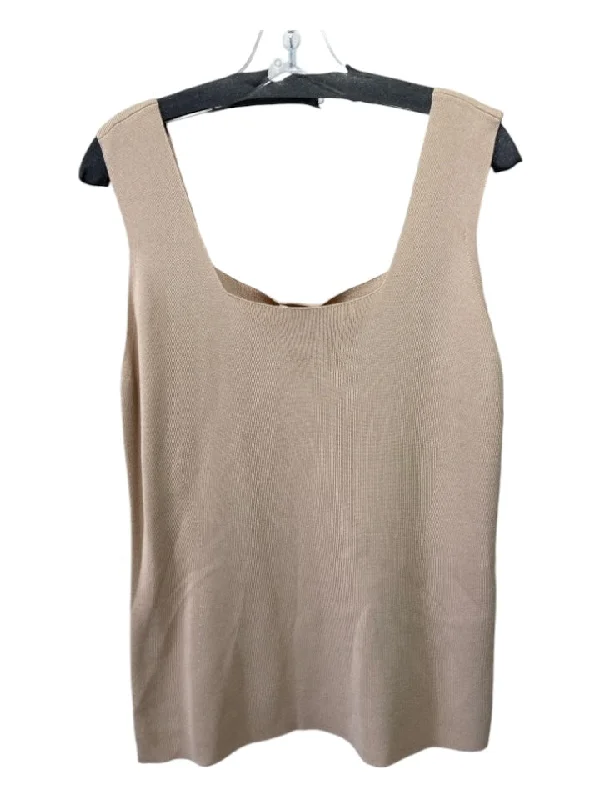 Breathable sleeveless topEscada Size 46/XL Beige Rayon Blend Square Neck Sleeveless Knit Top