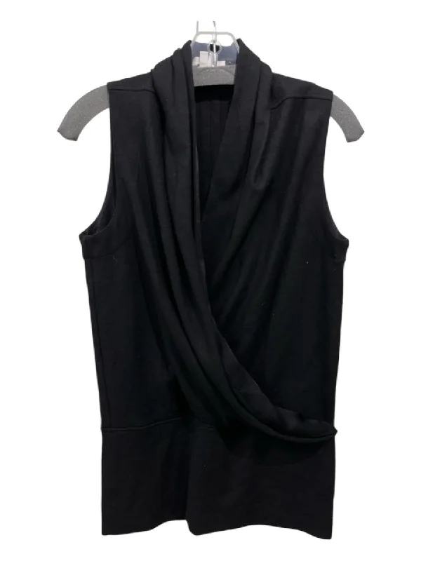 Plush sleeveless topsHelmut Lang Size S/P Black Wool Sleeveless Wrap Front Drop Waist Top