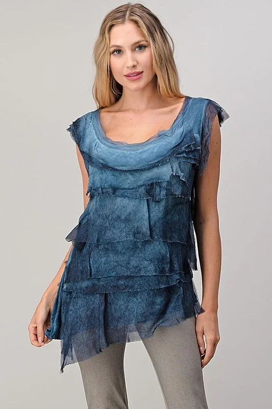 Loose sleeveless topSleeveless Italian Silk Ruffle Top