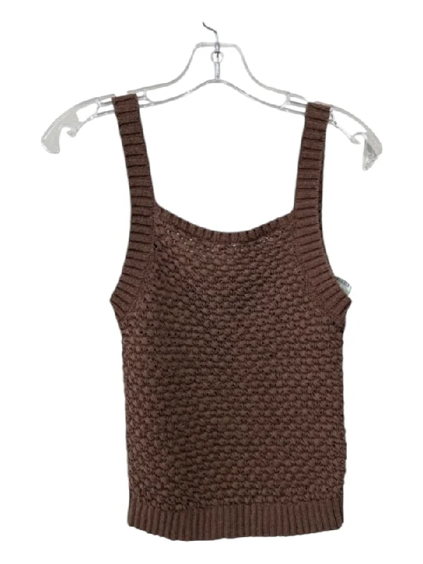 Bohemian sleeveless topsJ Crew Brown Cotton Blend Knife Pleats Square Neck Sleeveless Top