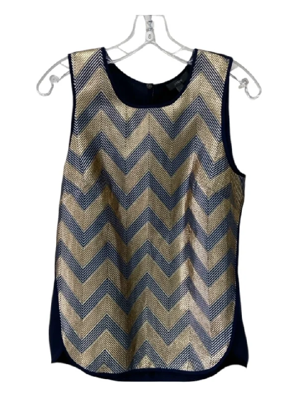 Waisted sleeveless topJ Crew Size 2 Navy blue & gold Wool Metallic Geometric Sleeveless Top