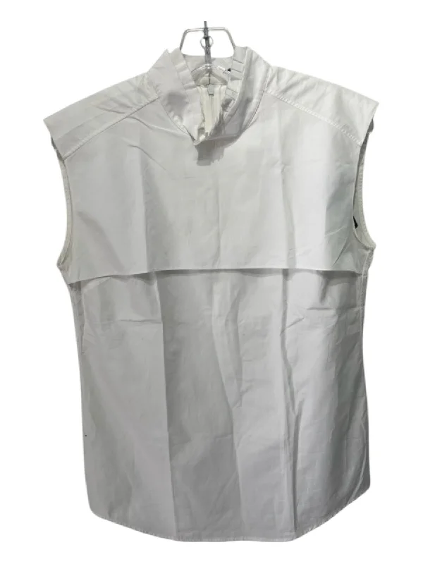 Summer sleeveless topsJil Sander Size 38 White Cotton Flap Sleeveless Ruffle collar Top