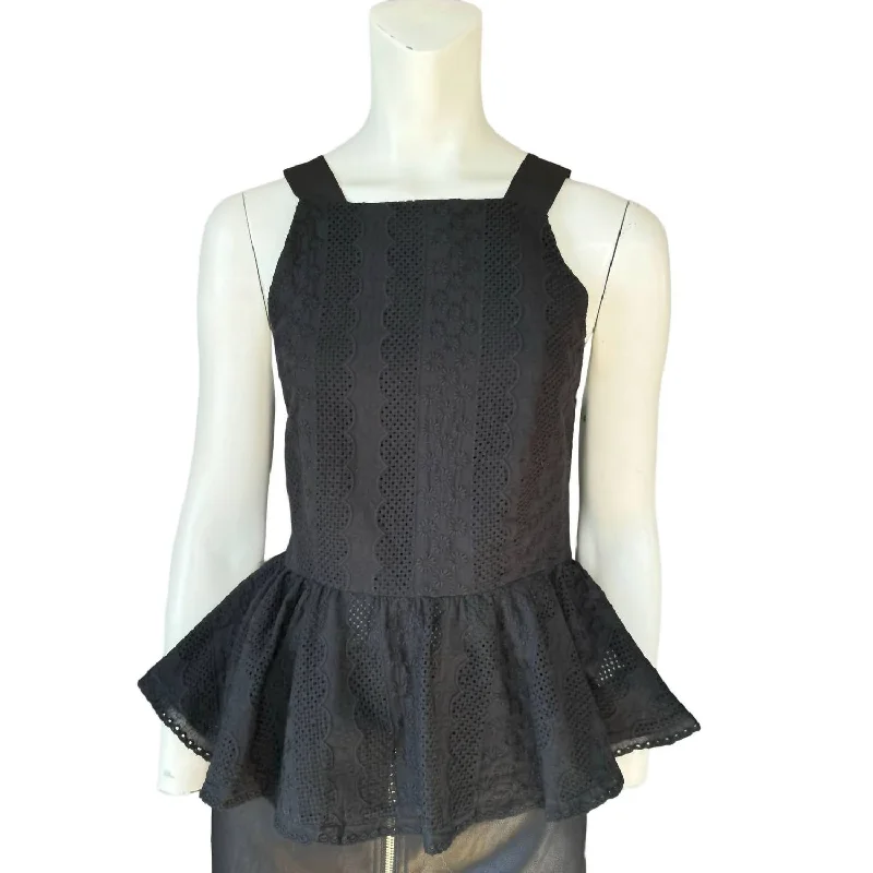 Spring sleeveless topsLace Sleeveless Peplum Top In Black