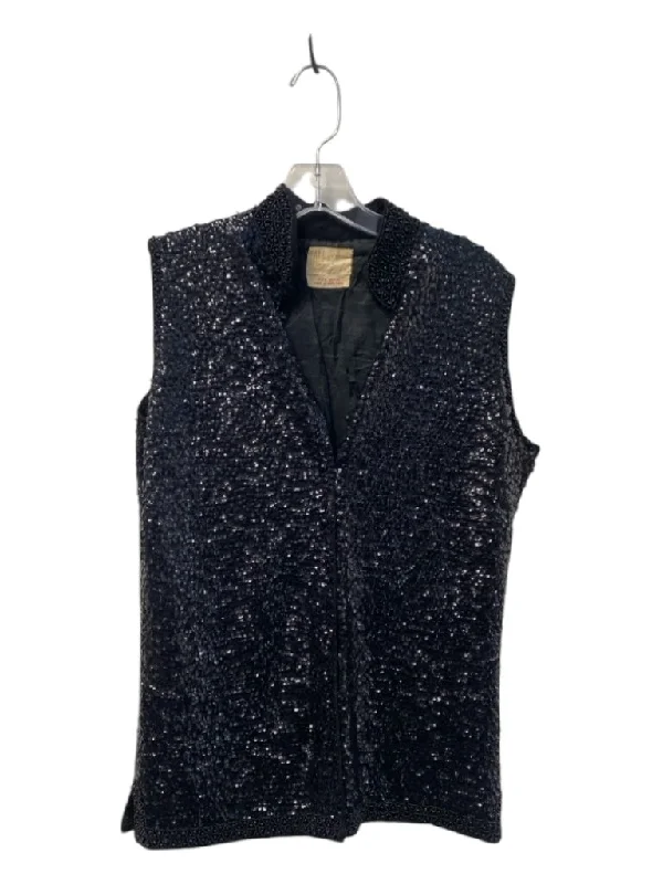 Sleeveless shirtsLane Bryant Size 40 Black Wool Sequin & Beaded Sleeveless Standing Collar Top