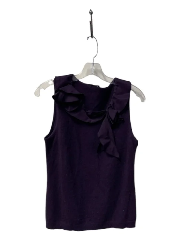 Chiffon sleeveless topsMagaschoni Size Est Small Plum Cashmere Sleeveless Round Neck Ruffle Detail Top