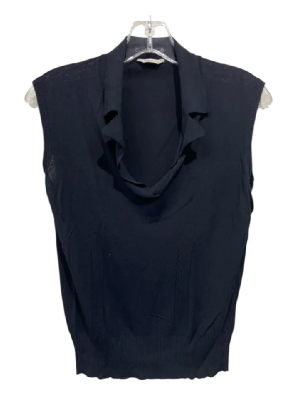 Loose sleeveless topMax Mara Size XL Navy Viscose Blend Sleeveless Collar Knit Surplice Top