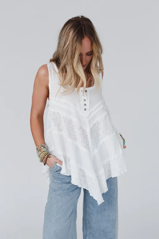 Home sleeveless topsMelbourne Sleeveless Lace Top - Ivory