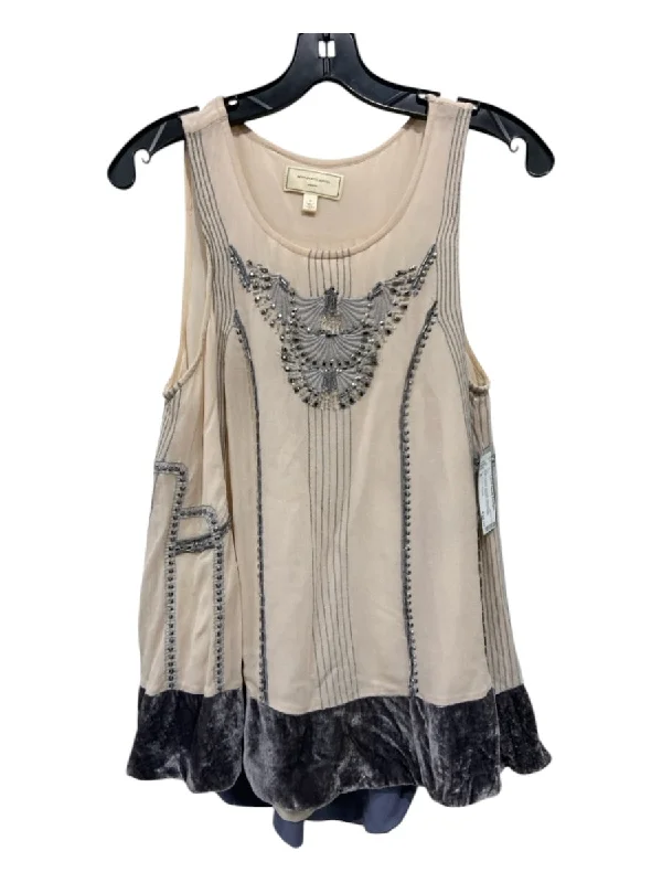 Autumn sleeveless topsMoulinette Soeurs Size S Beige & Gray Viscose Sleeveless Embroidered Beaded Top