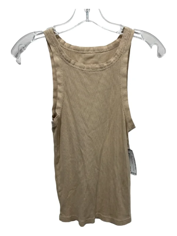 Sport sleeveless topsNili Lotan Size XS Beige Cotton High Round Neck Ribbed Sleeveless Top