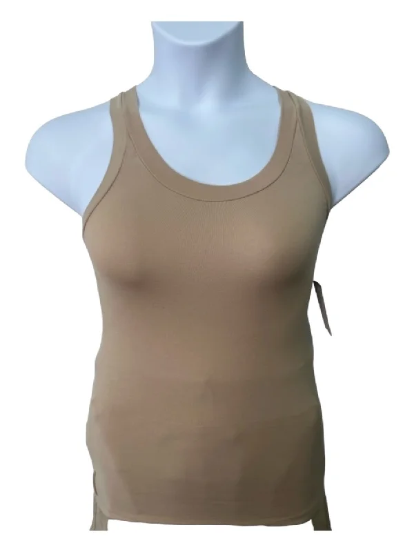 Beach sleeveless topsPrada Size XS Khaki Beige Cotton Blend Sleeveless Zip Detail Zip Pocket Top