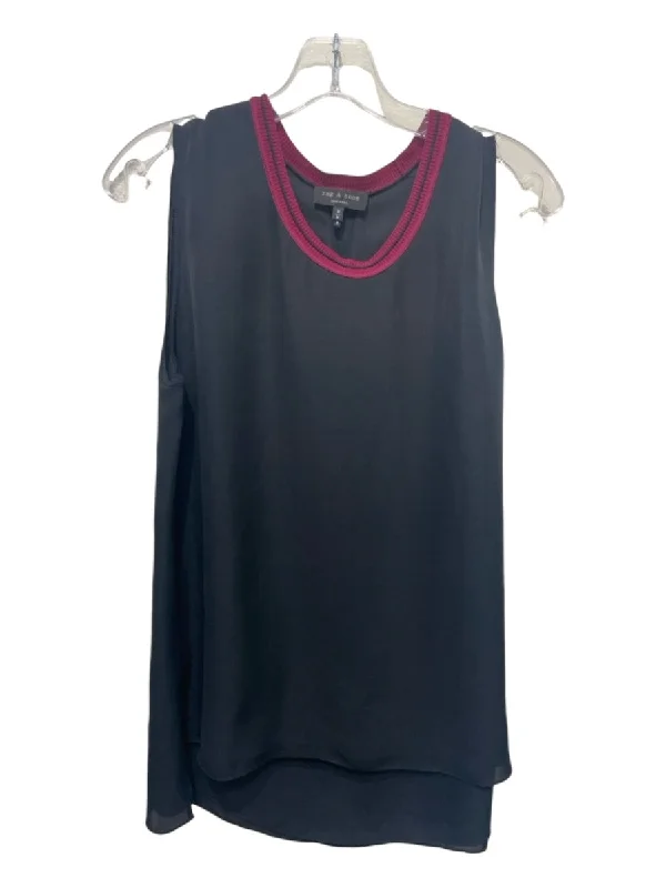 Sleeveless shirtsRag & Bone Size M Black & Purple Silk Sleeveless Round Neck Top