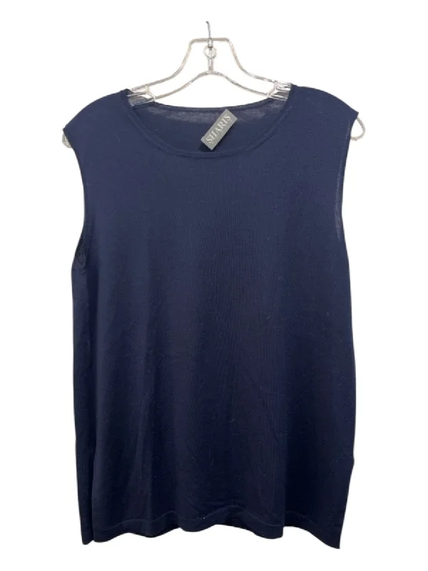 Elegant sleeveless topsShari's Place Size M/44 Navy Blue Cashmere & Silk Round Neck Sleeveless Top