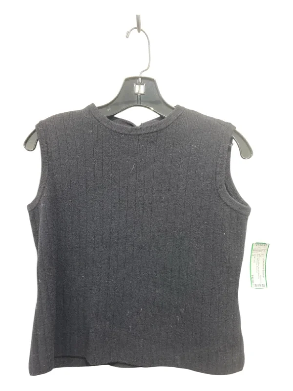 Plush sleeveless topsSJK St. John Size 6 Black Wool Blend Rib Knit Keyhole Back Sleeveless Top