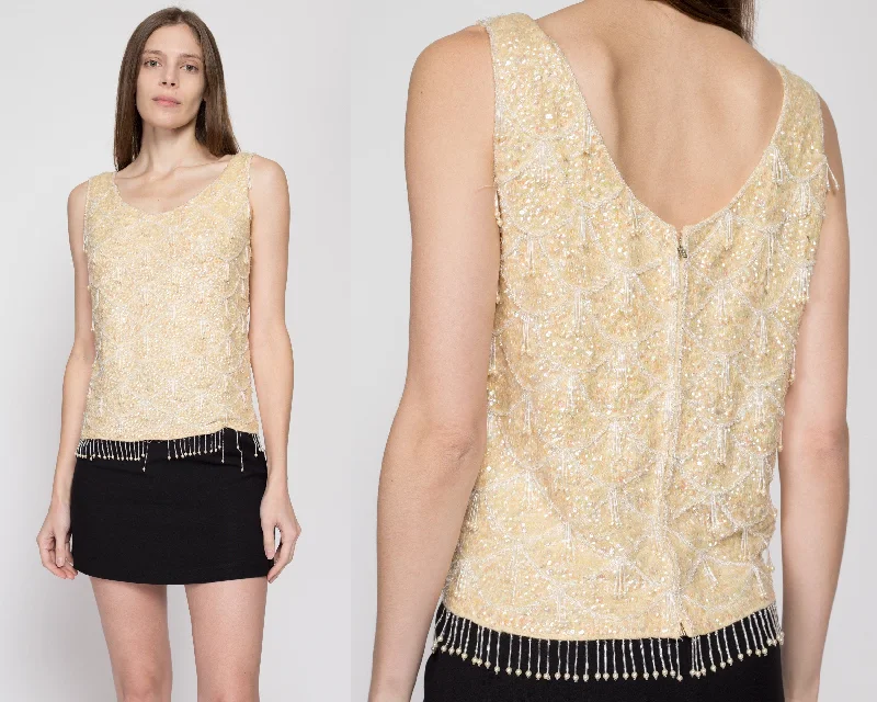 Eco-friendly brand sleeveless topsSmall 1950s Beaded Fringe Sleeveless Knit Top