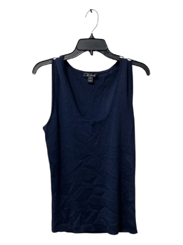 Eco-friendly brand sleeveless topsSt John Size Large Navy Viscose & wool Sleeveless Ribbed Scoop Neck Top