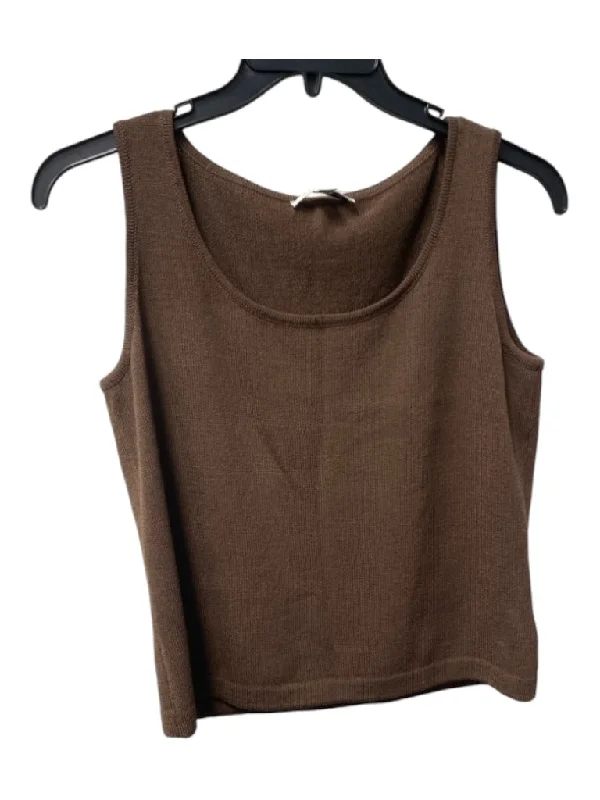 Simple sleeveless topsSt John Size M Chocolate Knit  Accordion Pleat Scoop Neck Sleeveless Top