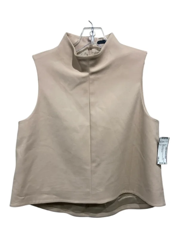 Button sleeveless topsTibi Size 4 Beige cotton & polyamide Sleeveless Back Zip Top