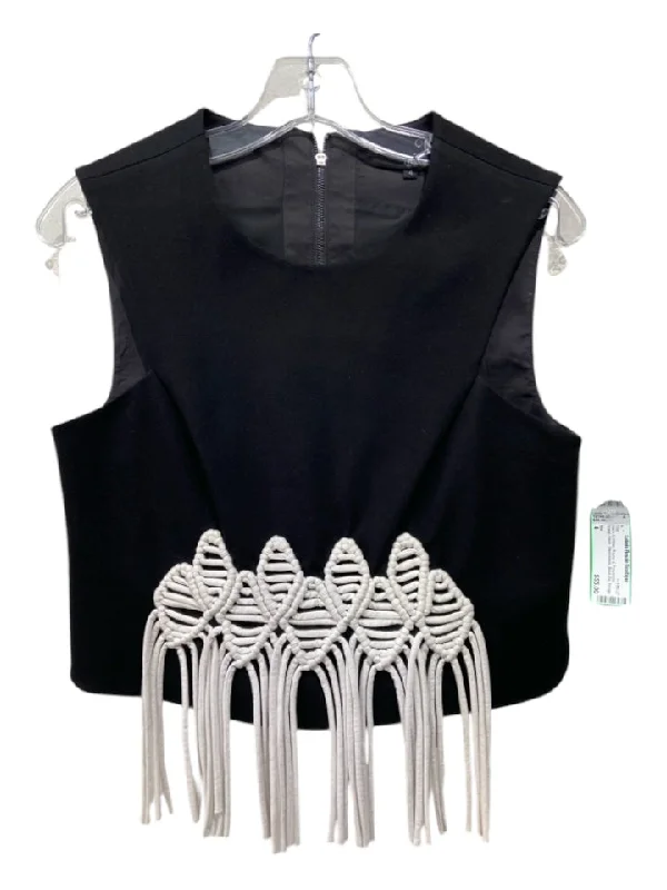 Navel-baring sleeveless topTibi Size 4 Black & White Rayon & Polyamide Scoop Neck Sleeveless Back Zip Top