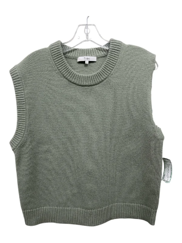 Vintage sleeveless topsTibi Size L Sage green Lambs Wool Crew Neck Distressed Sleeveless Top