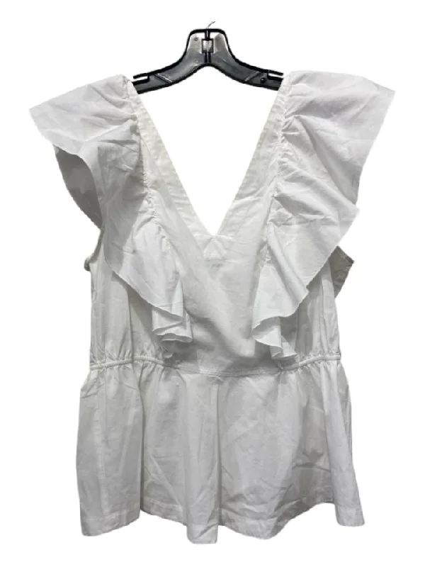 Commuting sleeveless topsTrina Turk Size XL White Cotton Ruffle Sleeves Tie Detail Sleeveless Top