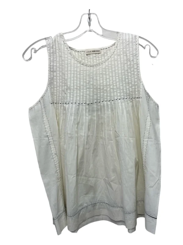 Beach sleeveless topsUlla Johnson Size 10 White & Black Cotton Pleated seam detail Sleeveless Top