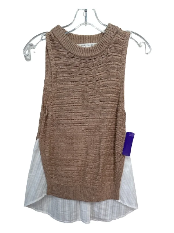 Printed sleeveless topsVeronica Beard Size S Beige & White Cotton layered Crochet Sleeveless Top