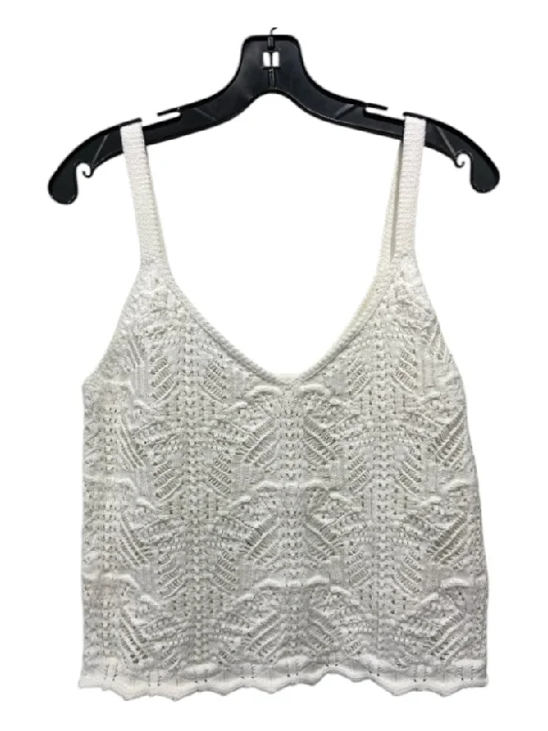 Travel sleeveless topsVince Size L White Cotton Blend Crochet Lace Sleeveless Spaghetti Strap Top