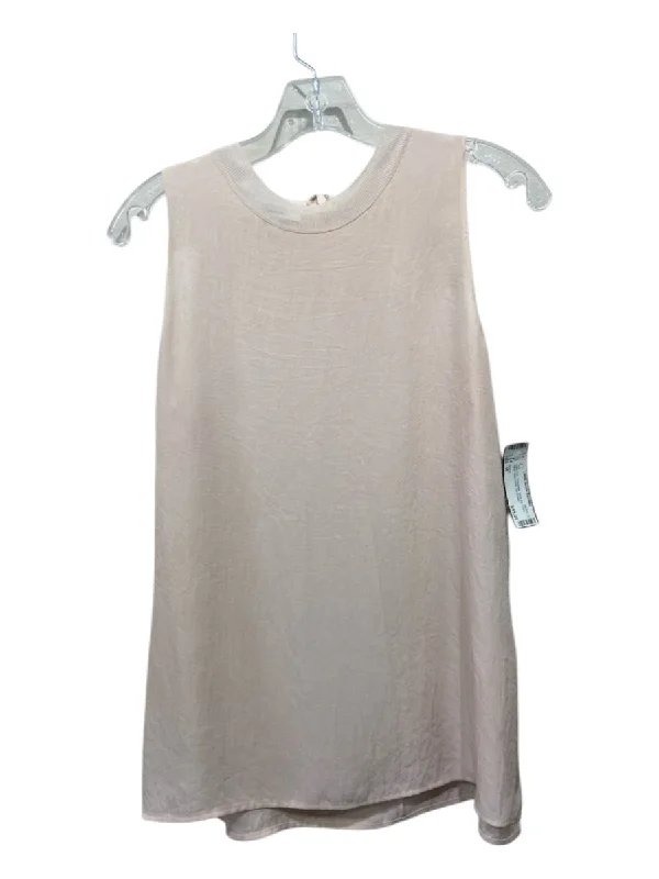 Designer sleeveless topsVince Size M Light Pink Triacetate Back Zip Crew Neck Sleeveless Top