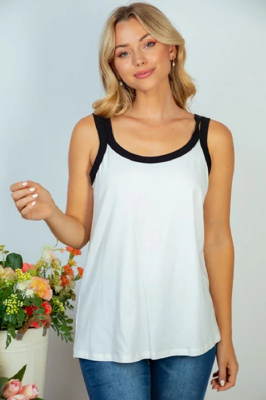 Spliced ​​sleeveless topsWhite Birch Beautiful Day Full Size Contrast Trim Sleeveless Top