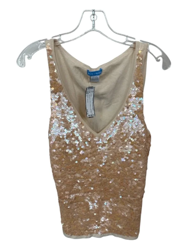 Waisted sleeveless topWhite + Warren Size L Tan Angora Blend Sequins Sleeveless Top