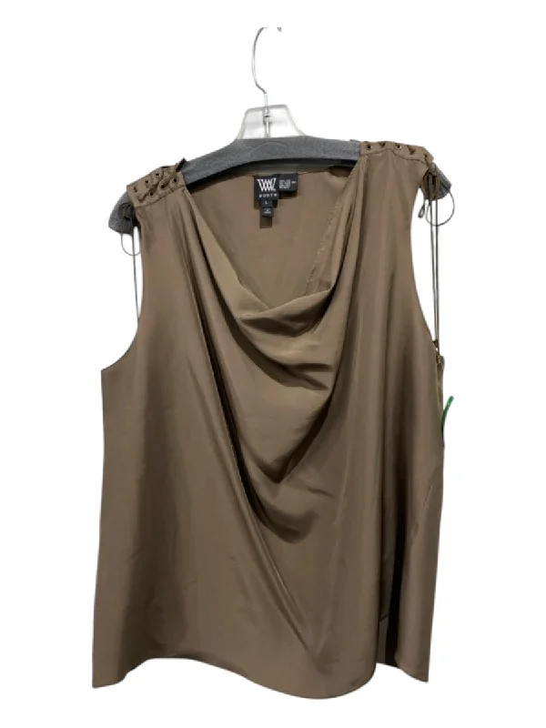 Oversize sleeveless topWorth Size Large Brown Silk Sleeveless lace up Cowl neck Top