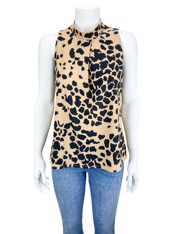 Fitness sleeveless topsJude Connally Women's Sleeveless Cheetah Mockneck Top Camel Black Size XS