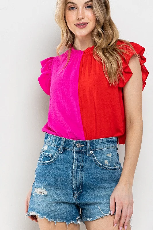 Luxury sleeveless topsPink/Red Game Day Ruffle Sleeveless Woven Blouse Top