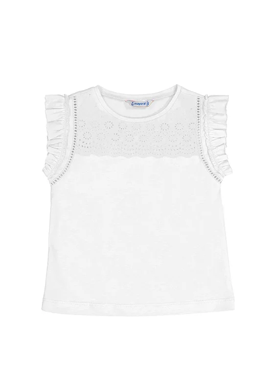 V-neck sleeveless topsMayoral Mini Girl Frill Sleeveless Top, White