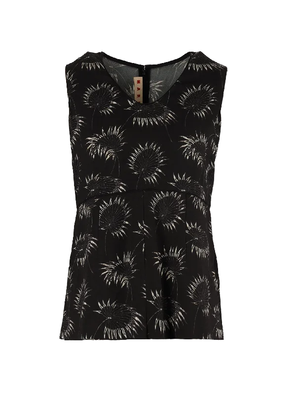 Sport sleepalm-print sleeveless blouse