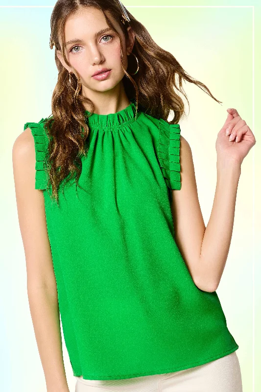 Style relatedApple Green Ruffled Neck Sleeveless Top