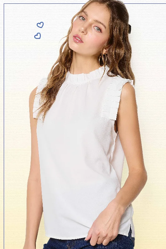 High-neck sleeveless topsWhite Ruffled Neck Sleeveless Top