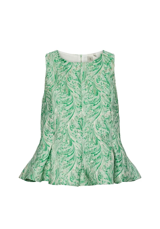 Backless sleeveless topsY.A.S Zane Peplum Jacquard Sleeveless Top, Star White & Green