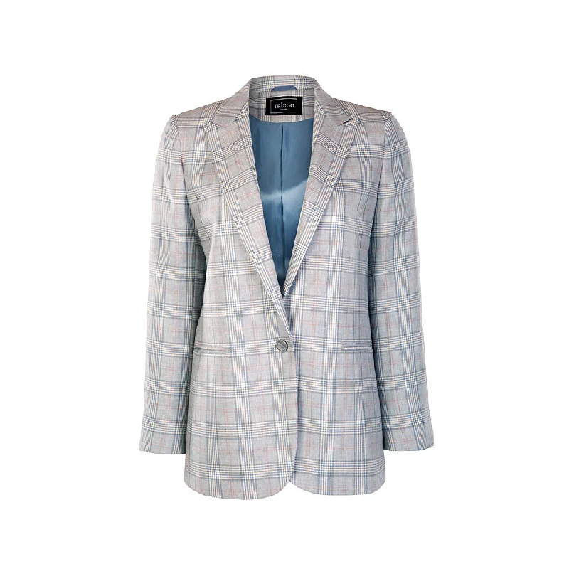 BlazercommunityBlue Prince of Wales Wool & Linen Blazer